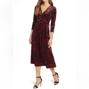 Chaus Red Black Paisley Imperial Ballet Velvet Fit & Flare Dark Romantic Dress S